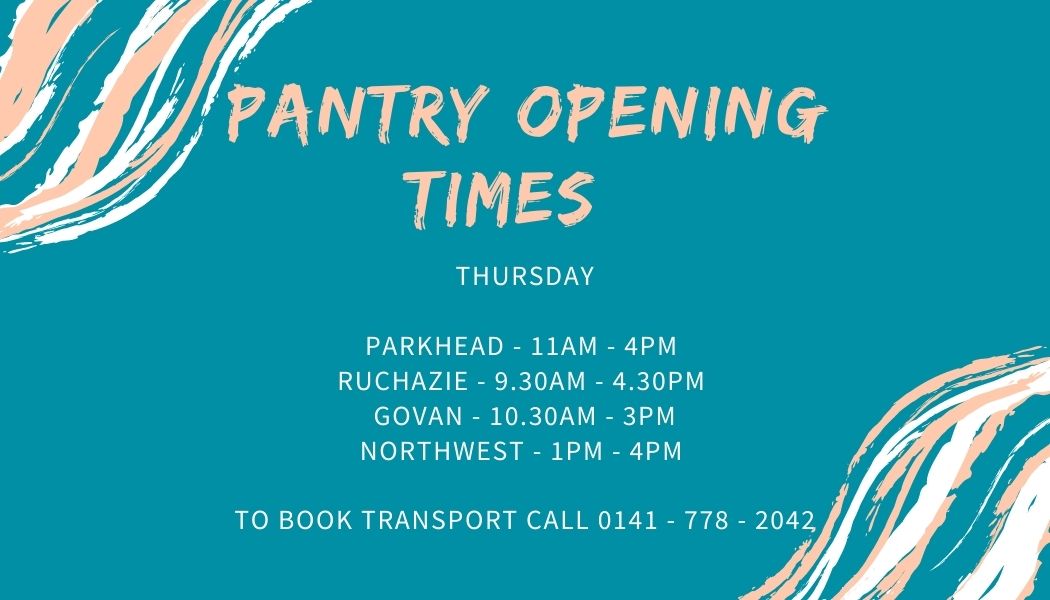 #Pantries that are open today @northwestpantry @parkheadpantry @RuchazieP @Govanhelp @FareShareGWS @CTGlasgow